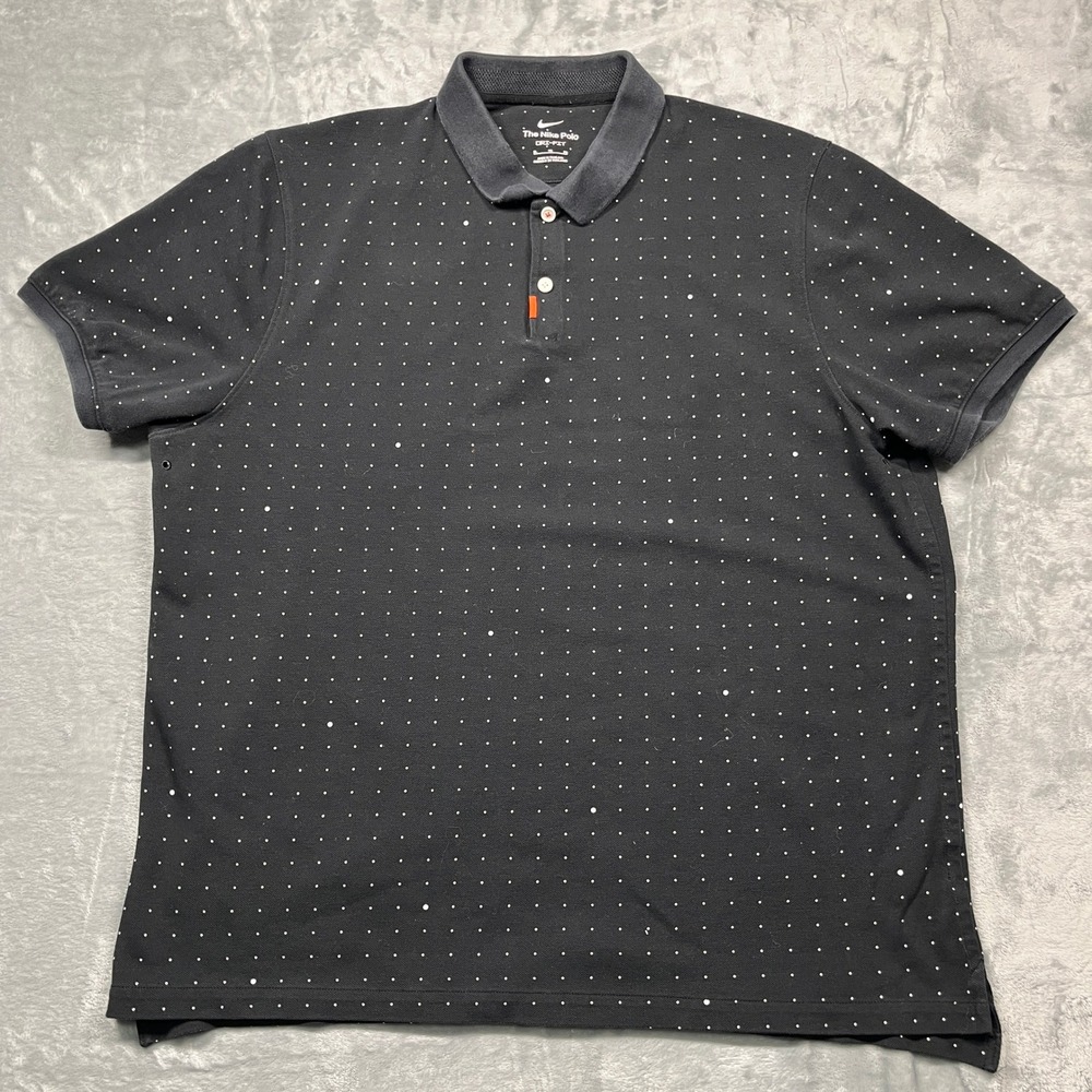 Nike Polo Shirt Mens Black Polka Dot Dri-FIT Short Sleeve Pique Swoosh XL